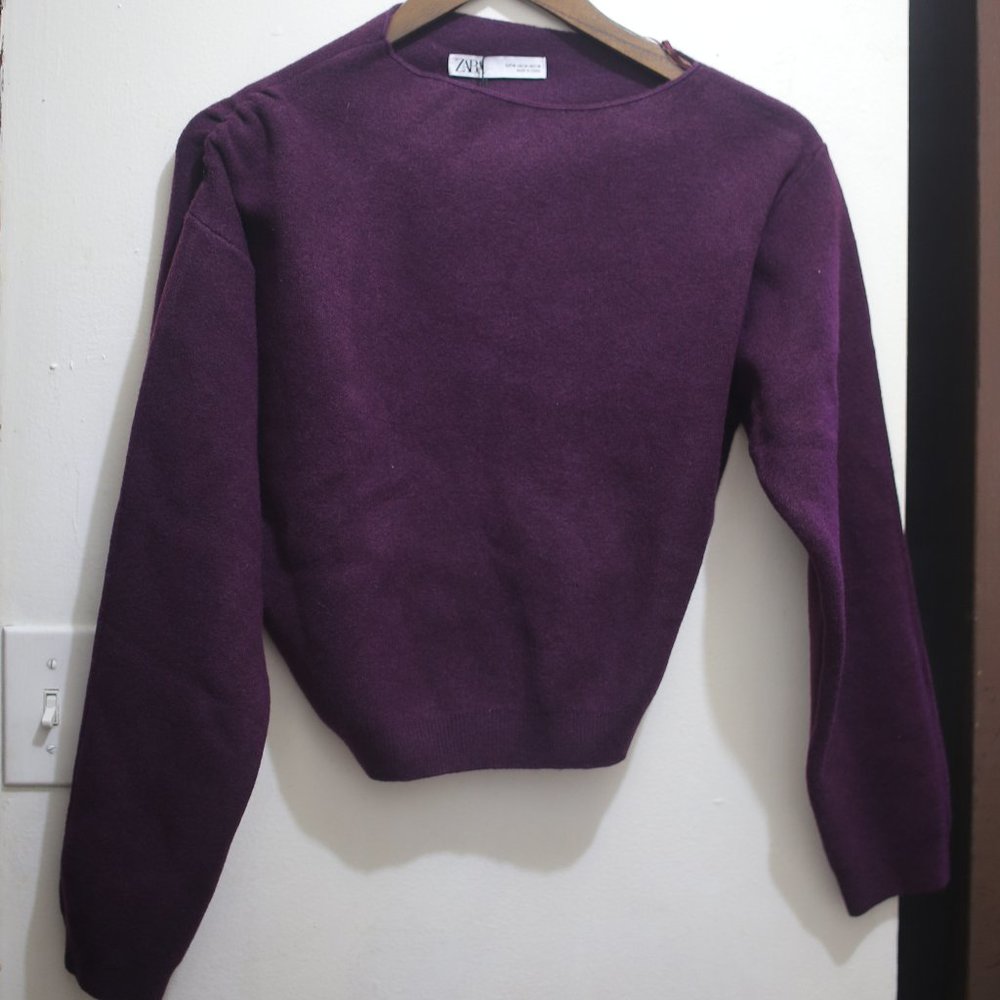 NWT BURGUNDY WINE Eggplant KNIT SWEATER WITH ASYMMETRICAL COLLAR.